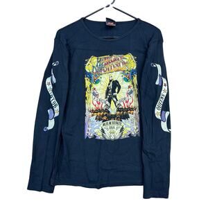 Harley Davidson Womens Tee Black Queens Band Long Sleeve Crew Neck Large